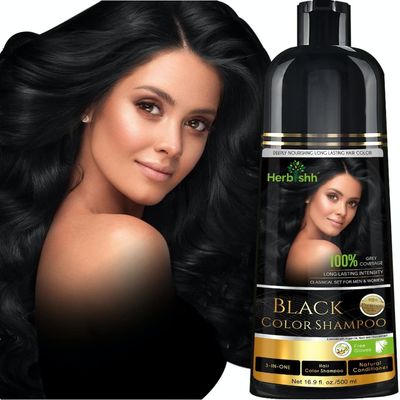 Herbishh Hair Color Shampoo for Gray Hair - Magic Hair Dye Shampoo - Colors Hair in Minutes-Long Lasting-500 Ml-3-In-1 Hair Color-Ammonia-Free (Black)