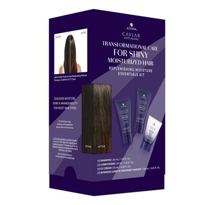 Alterna Haircare CAVIAR Anti-Aging Replenishing Moisture Trial Kit - Shampoo, Conditioner, Leave-In CC Cream For Dry, Brittle Hair Protects, Restores and Hydrates Sulfate Free