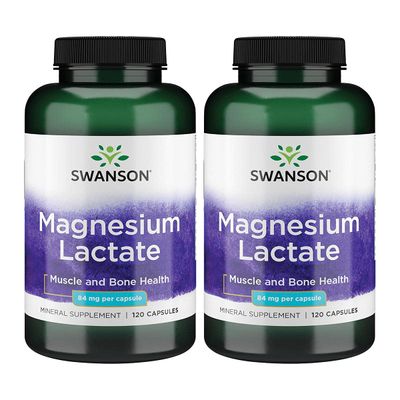 Swanson Magnesium Lactate - Mineral Supplement Promoting Muscle and Bone Health Support - Lactose-Free Lactate Mineral Form for Gentle Absorption - (120 Capsules, 84mg Each) (2 Pack)