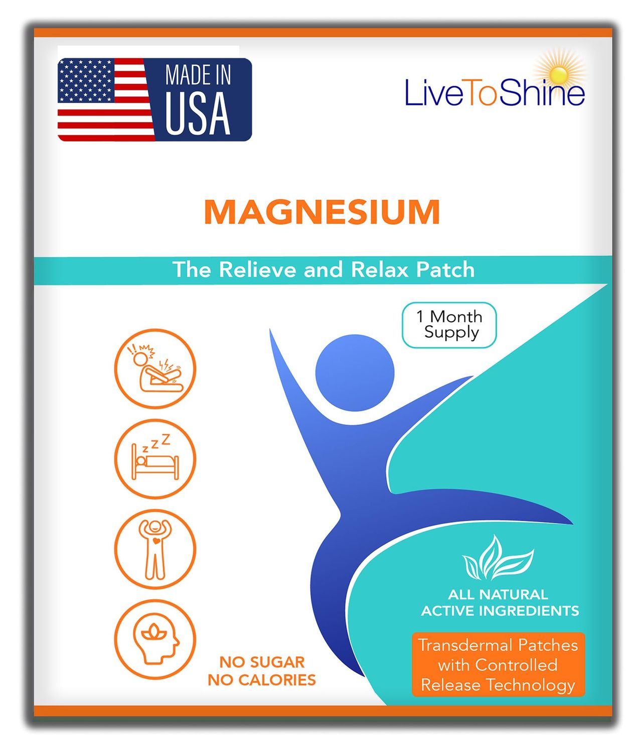 Magnesium Patches for Men and Women - Muscle Recovery, Bone Strength, Nerve Function - Transdermal Topical Support - USA Made - 30 Slow-Release Patches - Live To Shine