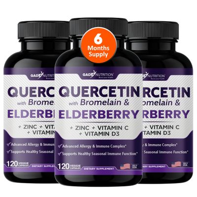 Gade Nutrition Quercetin with Bromelain Elderberry Quercetin with Vitamin C and Zinc Zinc Quercetin 500mg with Vitamin D3 Daily Immune Support Supplement - 6 Months Supply