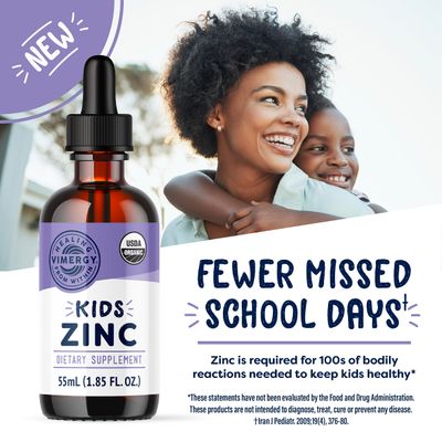 Vimergy Kids Organic Liquid Zinc - Fast-Absorbing Immune Support - Promotes Healthy Bones Skin - USDA Organic, Kosher, Vegan, Non-GMO - 55 mL