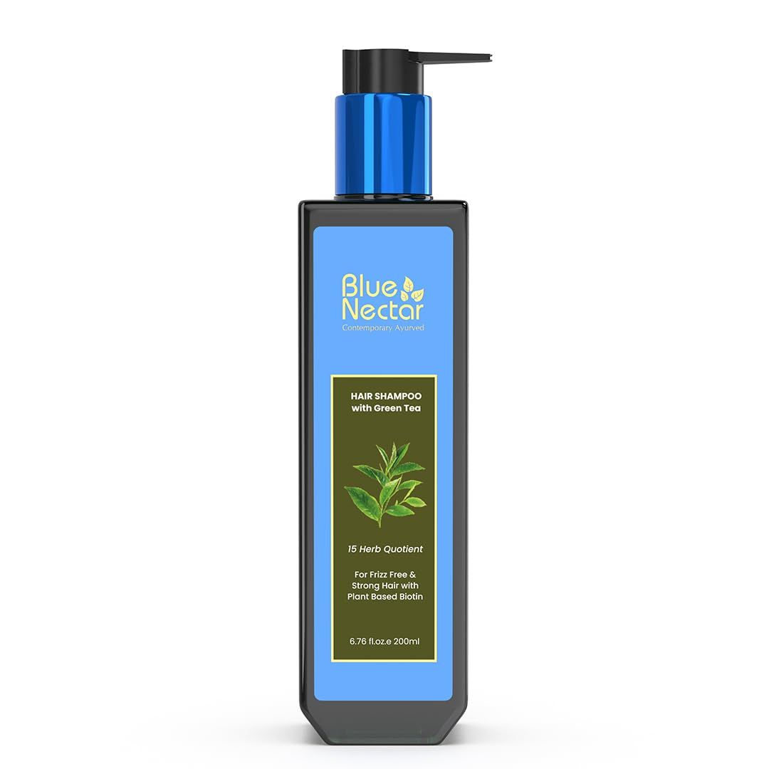 Blue Nectar Anti Frizz Hair Shampoo for Dry Frizzy Hair Natural Biotin Shampoo for Women Men (15 herbs, 6.76 Fl oz)