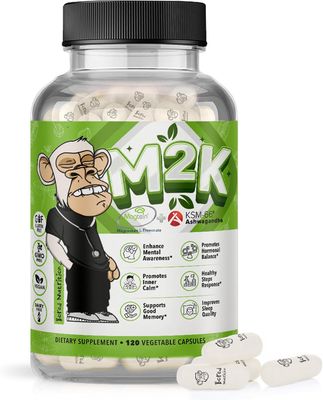 Bored Nutrition M2K: Magtein Magnesium L-threonate Ashwagandha Supplement - 1500mg Magtein, 300mg KSM-66, Plus 200mg Magnesium