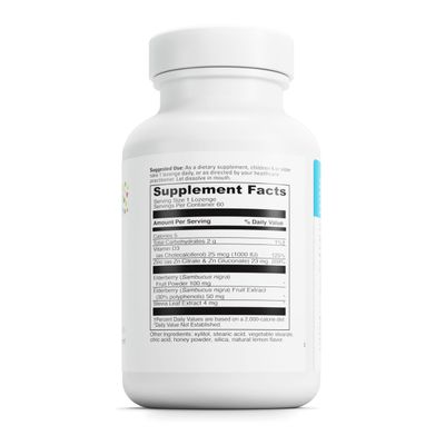DAVINCI Little Immuni-z Elderberry - Kids Zinc Lozenge to Support Immune Health, Healthy Lungs and Throat Tissue - with Vitamin D3, Zinc, Elderberry and More - Lemon Flavor - 60 Lozenges