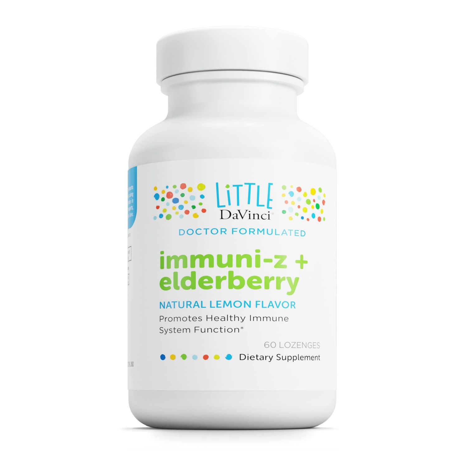 DAVINCI Little Immuni-z Elderberry - Kids Zinc Lozenge to Support Immune Health, Healthy Lungs and Throat Tissue - with Vitamin D3, Zinc, Elderberry and More - Lemon Flavor - 60 Lozenges