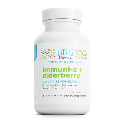 DAVINCI Little Immuni-z Elderberry - Kids Zinc Lozenge to Support Immune Health, Healthy Lungs and Throat Tissue - with Vitamin D3, Zinc, Elderberry and More - Lemon Flavor - 60 Lozenges