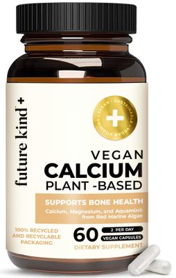 Future Kind Vegan Calcium Supplement - Plant-Based Calcium Magnesium Supplement Sourced from Iceland for Teeth Bone Support (60 Capsules)