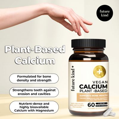 Future Kind Vegan Calcium Supplement - Plant-Based Calcium Magnesium Supplement Sourced from Iceland for Teeth Bone Support (60 Capsules)