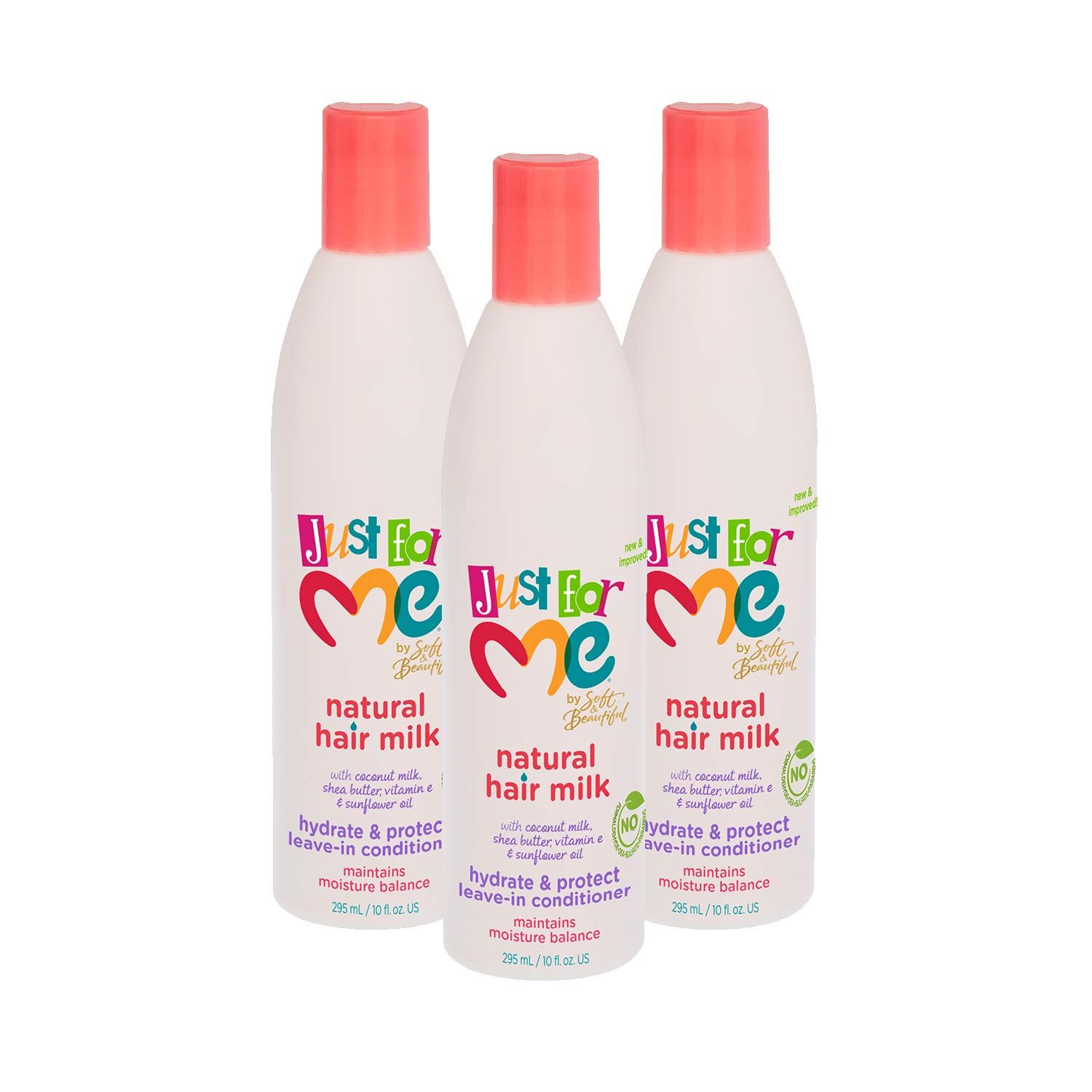 Just For Me Natural Hair Milk Hydrate Protect Leave-In Conditioner, Maintains Moisture Balance, With Coconut Milk, Shea Butter, Vitamin E Sunflower Oil, 10 Ounce (3 Pack)