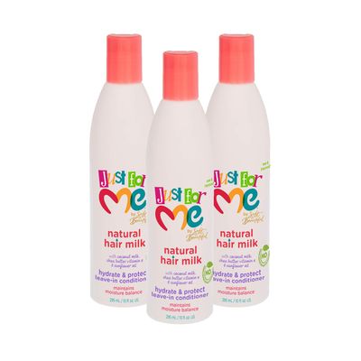 Just For Me Natural Hair Milk Hydrate Protect Leave-In Conditioner, Maintains Moisture Balance, With Coconut Milk, Shea Butter, Vitamin E Sunflower Oil, 10 Ounce (3 Pack)