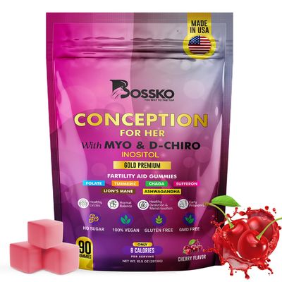 Women&#39;s Fertility Support Conception Vitamin Complex Folic Acid, Zinc Myo Inositol ashwagandha Folate Gluten Free Non-GMO 45 Day Supply Fertility Supplement 90 Gummies Flavor Cherry