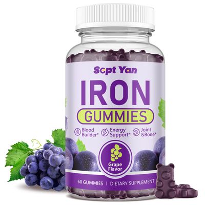 SEPT YAN Iron Gummies for Women and Men, Iron Gummies with Folate, Vitamin B12, Zinc D3 for Blood Building, Energy Boost, Immune Support Bone Health, Gentle Absorption, Vegan,Grape Favour 60ct