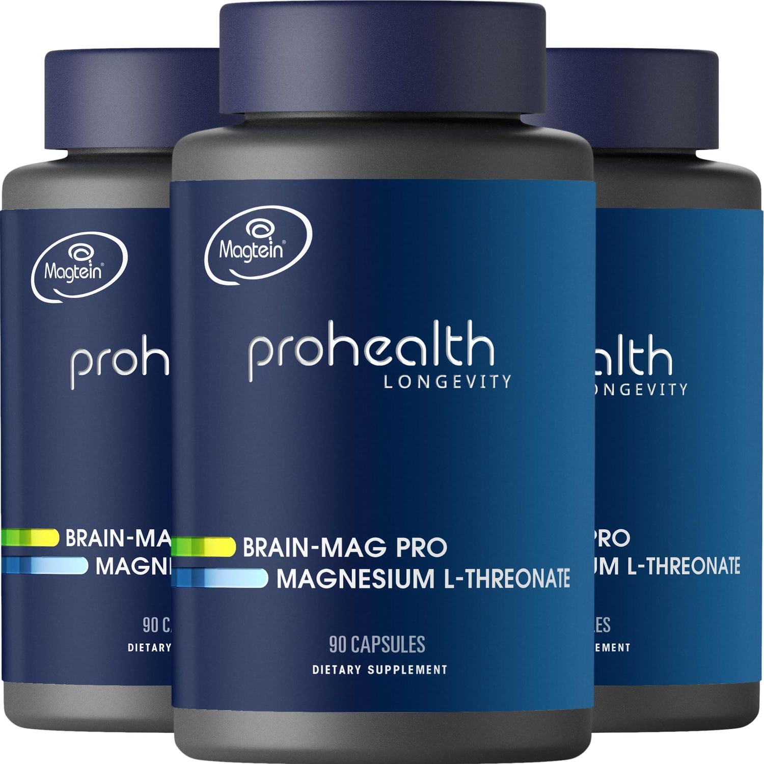 Magnesium L-Threonate Supplement (Magtein), 90 Capsules Clinically Supported for Brain Health Optimize Learning, Memory Focus 3rd Party Tested (3 Pack)