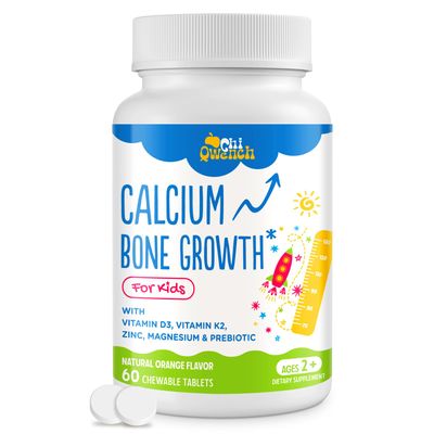 500 MG Calcium Supplement with Vitamin D3 K2, Zinc, Magnesium Prebiotics. Kids Vitamins for Kids&#39; Height. Bone Strength, High Absorption, Orange Chewables, Gluten Free, 60 Tabs