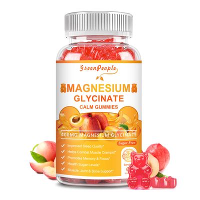 GREENPEOPLE Magnesium Glycinate Gummies with Citrate 1000mg, Taurate Matale - Sugar Free - Magnesium Potassium Supplement with Vitamin D, K2 for Calm Mood Zzz Support - 60 Peach Gummies