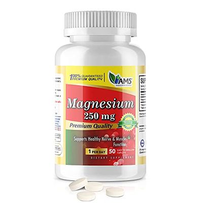 America Medic Science Magnesium 250 mg (50 Caplets) Pack of 1 Bottle Magnesium Oxide Supplement for Men and Women Supports Healthy Nerve and Muscle Functions Boosts Exercise Performance