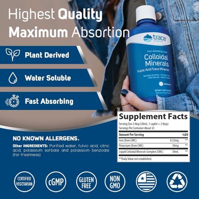 Trace Minerals Colloidal Minerals - Immune Health Energy Support - High-Potency Potassium Supplement with Fulvic Acid - Mineral Absorption Supplement for Men Women - 32 fl oz (About 32 Servings)