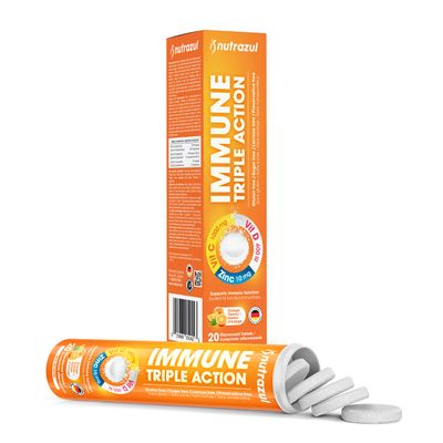 nutrazul Immune Triple Action Effervescent Tablets - Vitamin C 1000 mg, Vitamin D 400 IU, Zinc 10mg I Orange (Pack of 5X20) Gluten Free, Sugar Free, Lactose Free Preservative Free