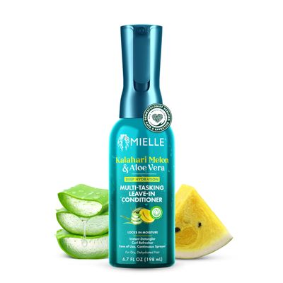 Mielle Kalahari Melon Aloe Vera Multi-Tasking Leave In Conditioner Spray - 3-in-1 Hair Detangler Spray, Curl Refresher Moisturizer for Dry, Curly Textured Hair - Up to 5 Days of Moisture (6.7oz)