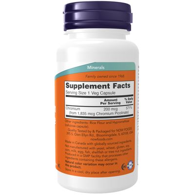 NOW Supplements, Chromium Picolinate 200 mcg, Insulin Co-Factor, 100 Veg Capsules