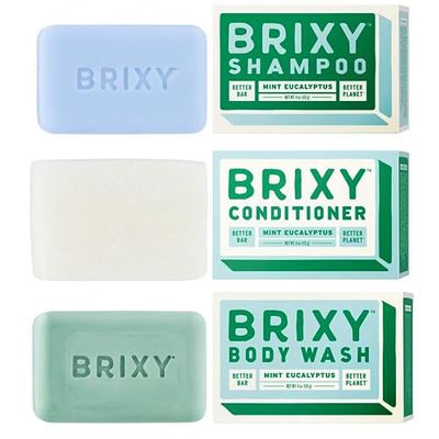 BRIXY Balancing Shampoo and Conditioner Bar Set with Moisturizing Body Wash Bar, Controls Oil Hydrates Strands, Removes Build Up, Moisturizes Skin, All Hair Types, pH Balance, Color Safe, Vegan