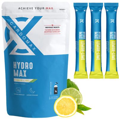 Hydromax Electrolyte Drink Mix Lemon Lime Flavor 15 Liquid Packets with Potassium, Zinc Magnesium Zero Sugar, Keto Vegan Electrolytes for Rapid Hydration Recovery Travel-Friendly Supplement