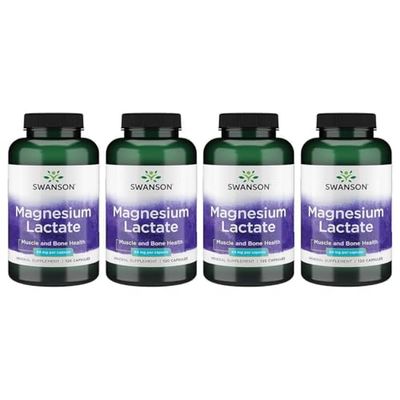 Swanson Magnesium Lactate - Mineral Supplement Promoting Muscle and Bone Health Support - Lactose-Free Lactate Mineral Form for Gentle Absorption - (120 Capsules, 84mg Each) (4 Pack)