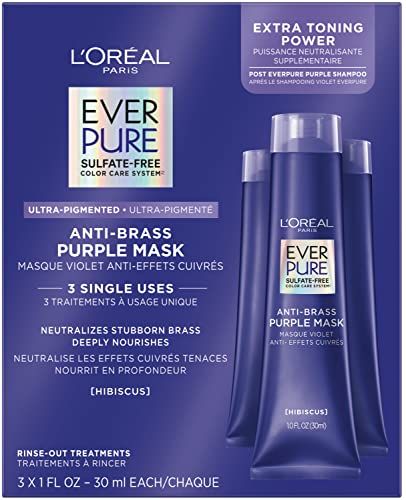 L&#39;Oreal Paris EverPure Ultra Pigmented Anti Brass Purple Rinse-Out Mask for Bleached, Blonde or Highlighted Hair, 3 Ounce