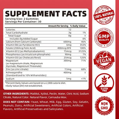 softbear Calcium Magnesium Zinc Gummies for Women, Calcium Magnesium Supplement High Absorption Calcium 600 mg with Vitamin D3 for Bone Strength Vegan Raspberry Flavor 60 Gummies