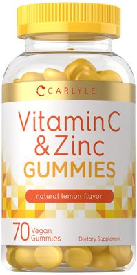 Carlyle Vitamin C and Zinc Gummies 70 Count Vegan, Non-GMO, and Gluten Free Supplement Lemon Flavor