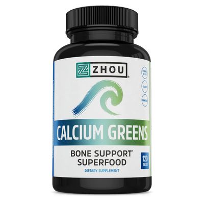 Zhou Nutrition Calcium Greens, Bone Support Superfood, Calcium Magnesium Supplement from Algae, Vitamin D3 K2, 1300mg of Calcium, 120 Tablets