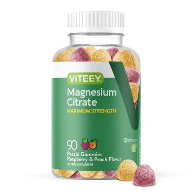 Magnesium Citrate Gummies for Adults Teens - Maximum Strength 255mg, Supports Calm Mood, Optimal Relaxation, Muscle Function - Vegan, Gelatin Free - Tasty Chewable Raspberry Peach Flavored Gummy