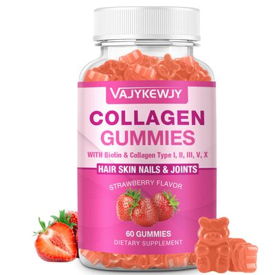 VAJYKEWJY Vegan Collagen Gummies for Women Men - with Biotin, Vitamin C, Zinc for Skin Radiance, Hair Growth, Strong Nails, Joint Support, 60 Count