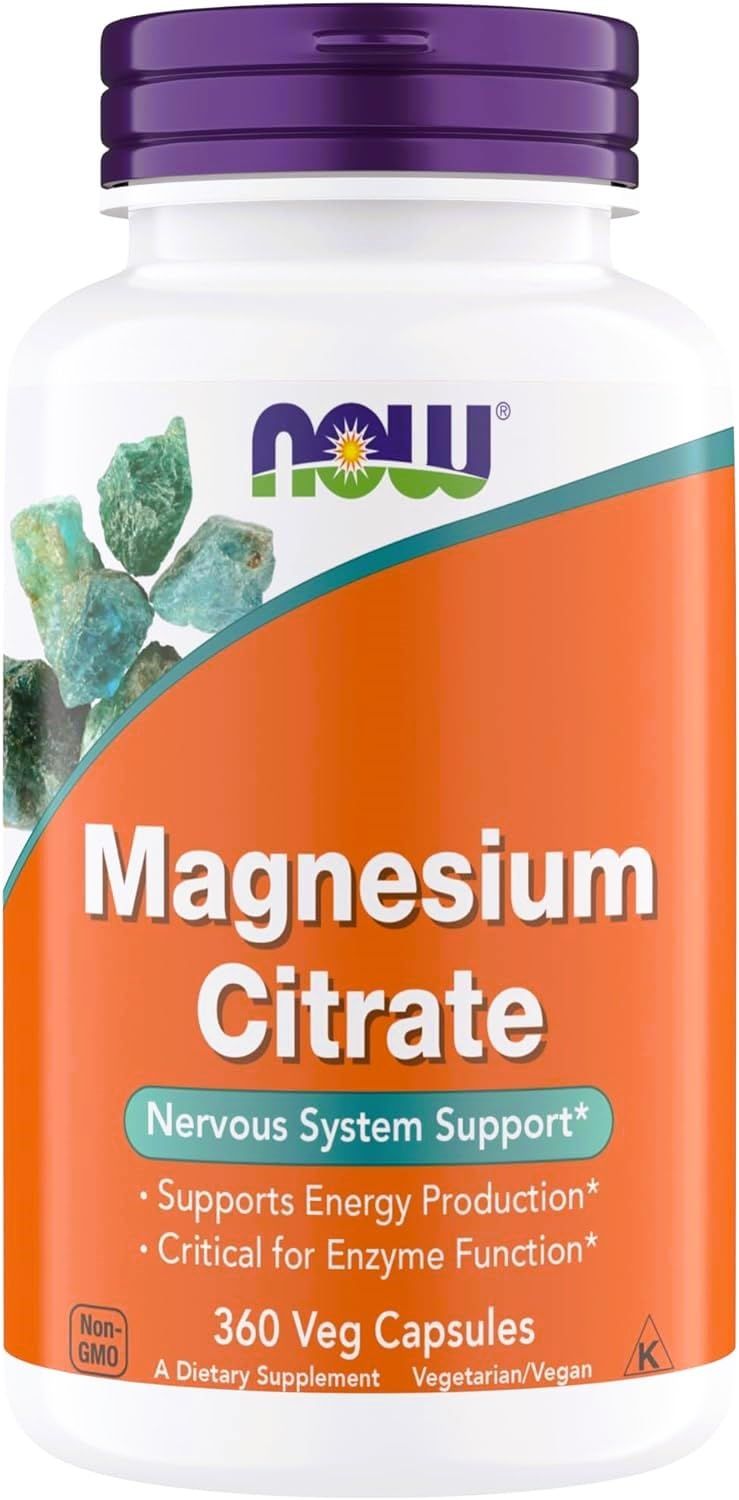 Now Supplements, Magnesium Citrate, Enzyme Function, Nervous System Support, Critical for Enzyme Function, Gluten Free, Vegan, Kosher, Non-GMO 360 Vegetarian Capsules