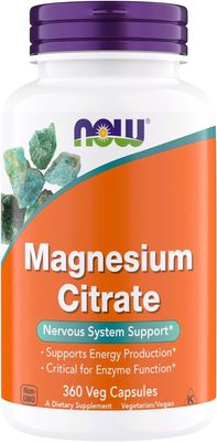 Now Supplements, Magnesium Citrate, Enzyme Function, Nervous System Support, Critical for Enzyme Function, Gluten Free, Vegan, Kosher, Non-GMO 360 Vegetarian Capsules