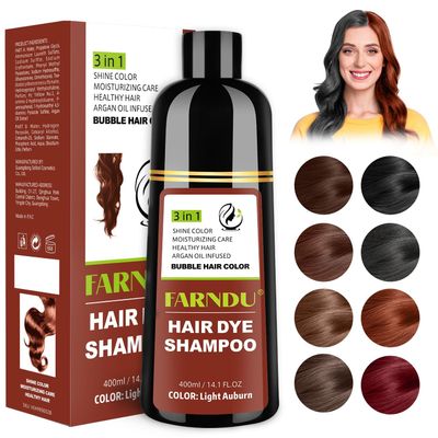 Farndu Light Auburn Hair Dye Shampoo for Women Men Gray Hair Coverage and Herbal Ingredients 3 In 1 Hair Color Shampoo
