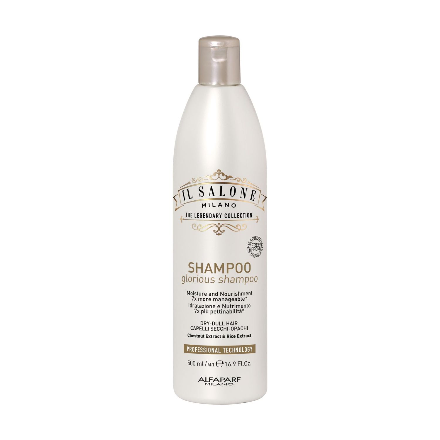 Il Salone Milano Glorious Moisturizing Shampoo for Dry Hair - Adds Shine and Softness to Dull Hair - Repairs and Protects - Professional Hydrating Shampoo - Made in Italy - Vegan (16.9 oz 500ml)