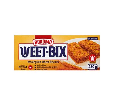 Bokomo WEET-BIX Whole Grain Wheat Biscuit 24 Units per a box 450g16oz Vegan Kosher 1.2g Sugar Vitamin B1, B2, B3