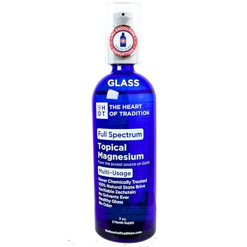 Full Spectrum Transdermal Magnesium Oil - Magnesium Spray in Healthy Glass Certified Zechstein Magnesium Chloride and Trace Minerals (7 fl oz)