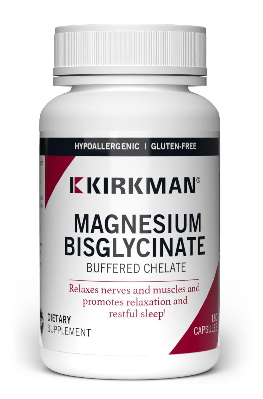 Kirkman - Magnesium Bisglycinate Buffered Chelate - 180 Capsules - Relaxes Nerves Muscles - Promotes Restful Sleep - Hypoallergenic