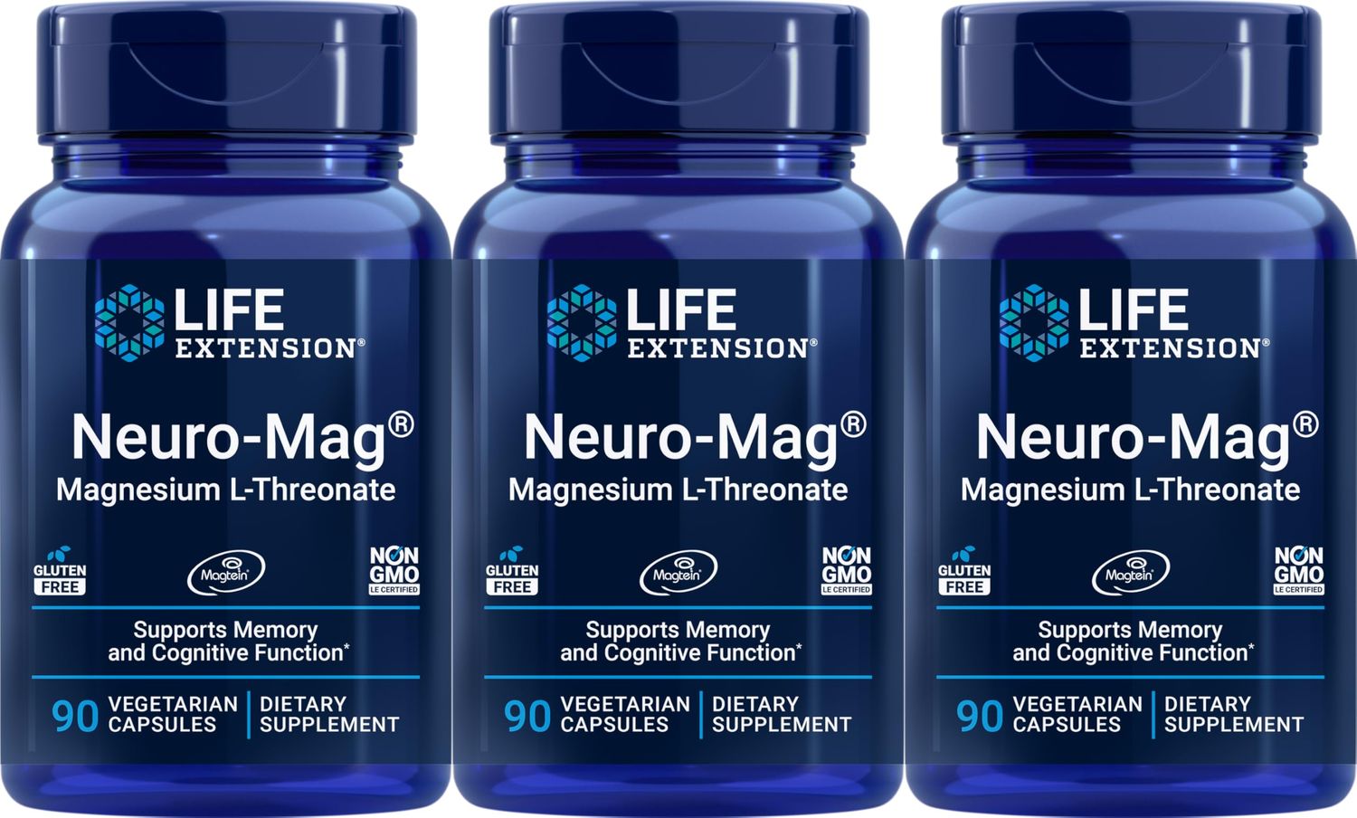 Life Extension Neuro-mag Magnesium L-threonate, 90 Count (Pack of 3)
