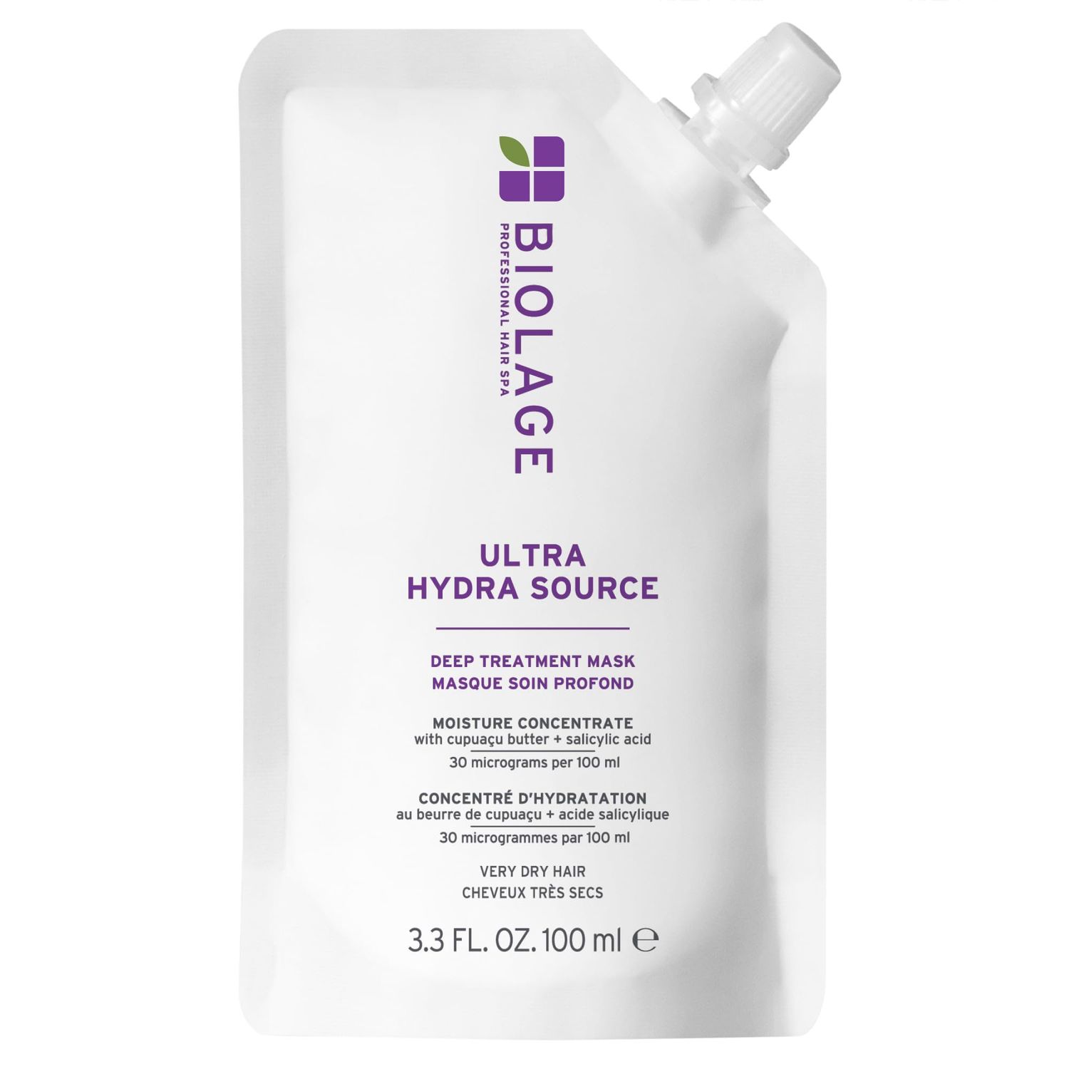 BIOLAGE Ultra Hydra Source Deep Treatment Mask - Intense Hydration, For Very Dry, Thick Hair, With Micro-dosed with Cupua u Butter Salicylic Acid, 3.4 Fl Oz, Packaging may vary