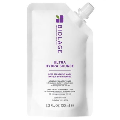 BIOLAGE Ultra Hydra Source Deep Treatment Mask - Intense Hydration, For Very Dry, Thick Hair, With Micro-dosed with Cupua u Butter Salicylic Acid, 3.4 Fl Oz, Packaging may vary