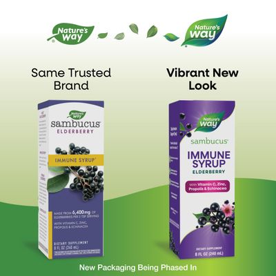 Nature's Way Sambucus Immune Syrup, Elderberry Extract, Vitamin C, Zinc, Echinacea, Propolis, Daily Immune Support, Antioxidant Support, Gluten free, Vegetarian, 8 Fl Oz (Packaging May Vary)