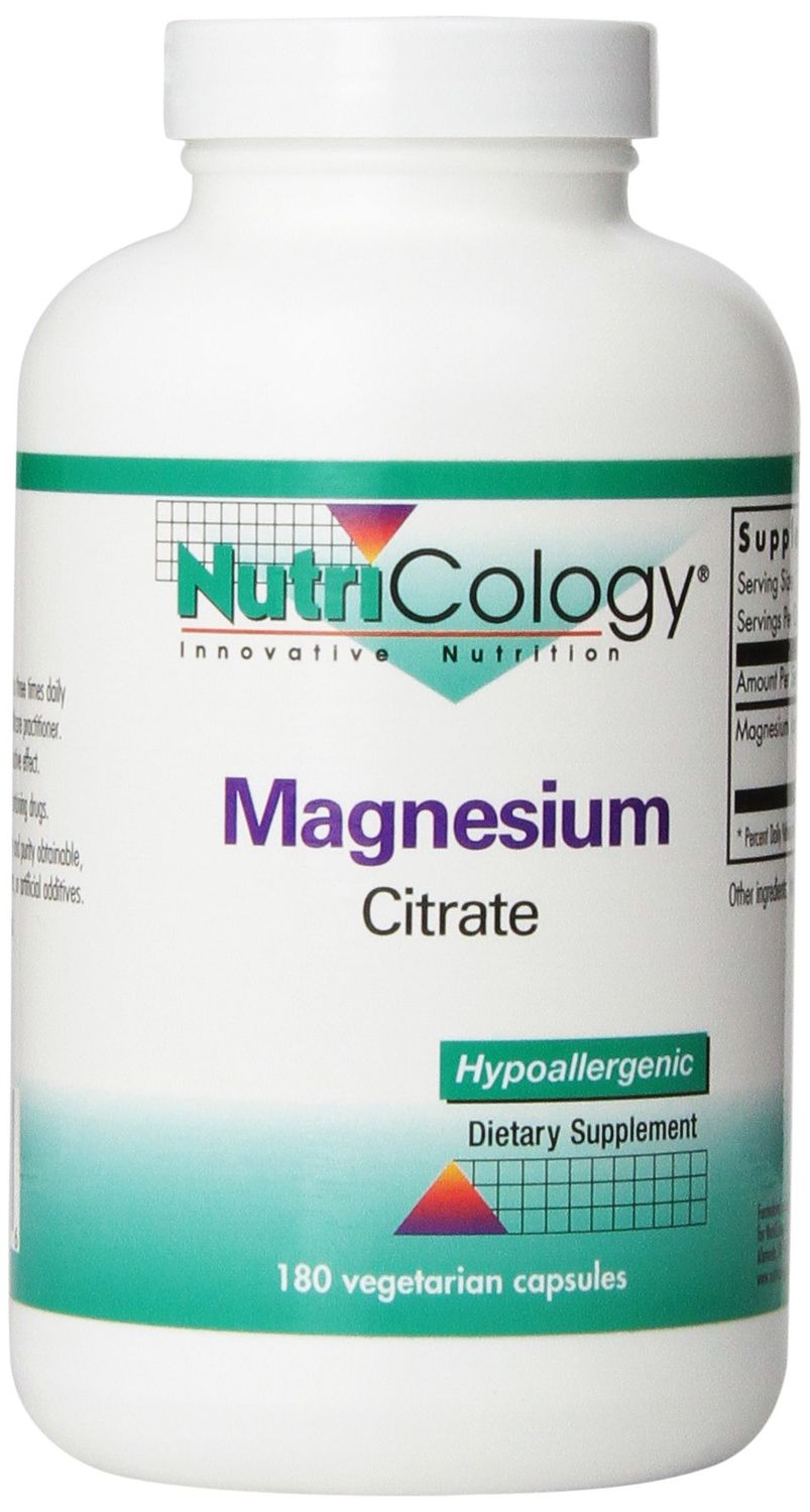 Nutricology Magnesium Citrate Dietary Supplement - Bone Stress Support, Well-Absorbed, Hypoallergenic, Vegetarian Capsules, Gluten Free - 180 Count
