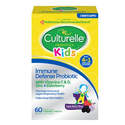 Culturelle Immune Defense Probiotic with Vitamin C, Vitamin D and Zinc Elderberry, Non-GMO, 4-in-1 Immune Support for Kids Ages 3, Mixed Berry Chewables, 60 Count