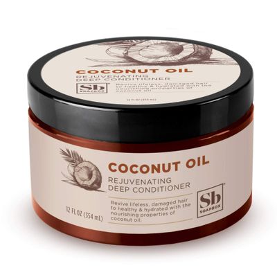 Soapbox Deep Conditioner, Hydrating Rejuvenating Coconut Oil Treatment for Natural, Curly, Dry or Damaged Hair, Vegan Conditioner Harsh Sulfate, Paraben Cruelty Silicone Free, 12 Fl Oz