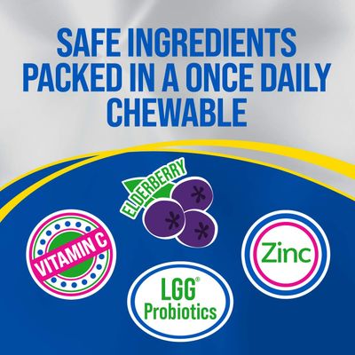 Culturelle Immune Defense Probiotic with Vitamin C, Vitamin D and Zinc Elderberry, Non-GMO, 4-in-1 Immune Support for Kids Ages 3, Mixed Berry Chewables, 60 Count
