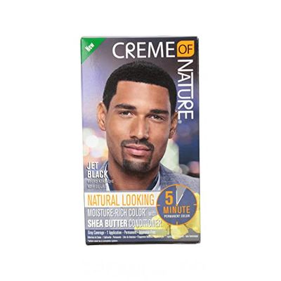 Men&#39;s Hair Color by Creme of Nature, Jet Black, Moisture-Rich Color with Shea Butter Conditioner, 1 Application